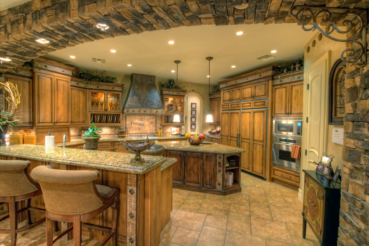 luxurious kitchen with a glitzy light